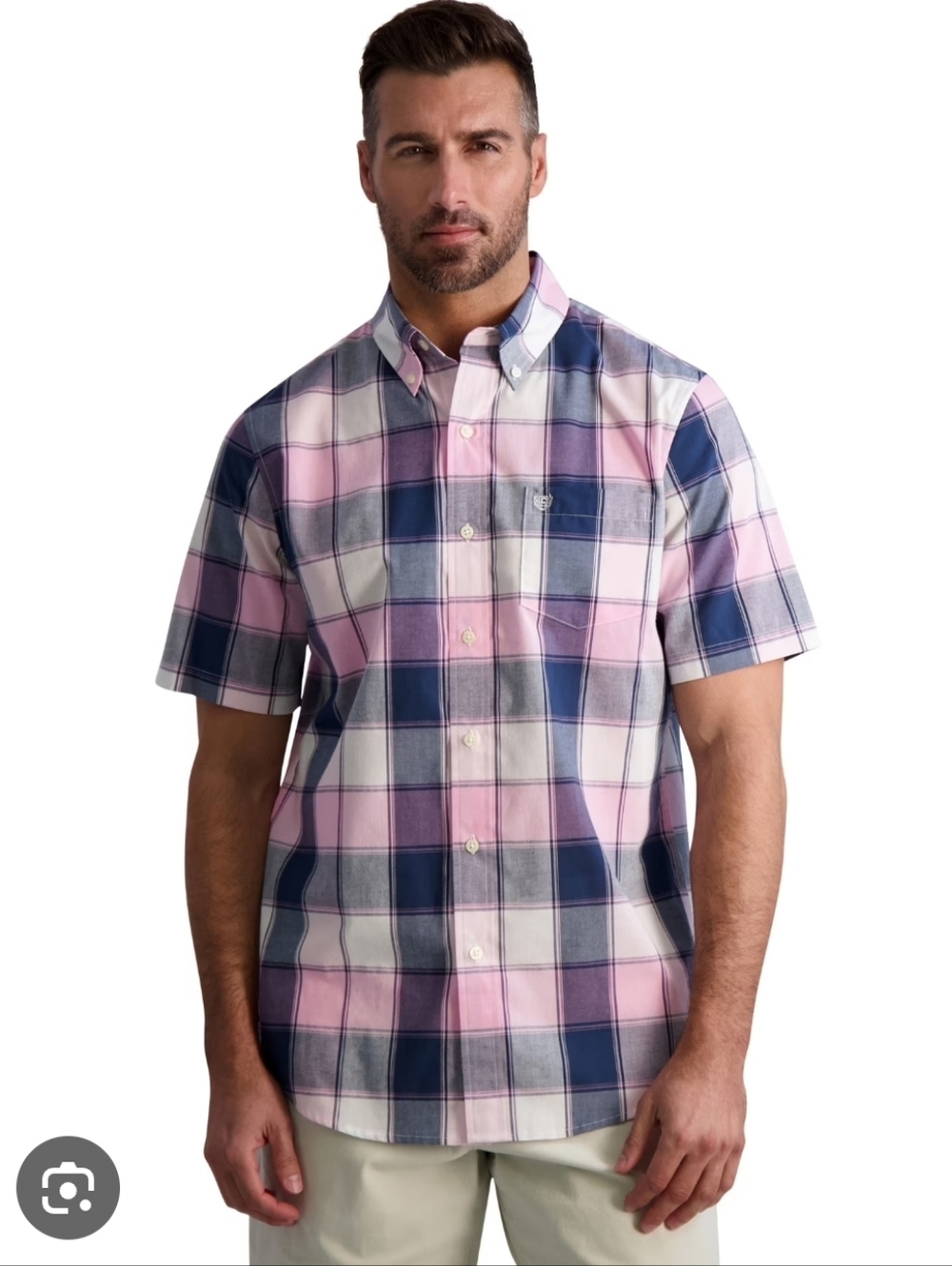 Chaps Men's Button Up Shirt NWT Pink And Blue Sz XL